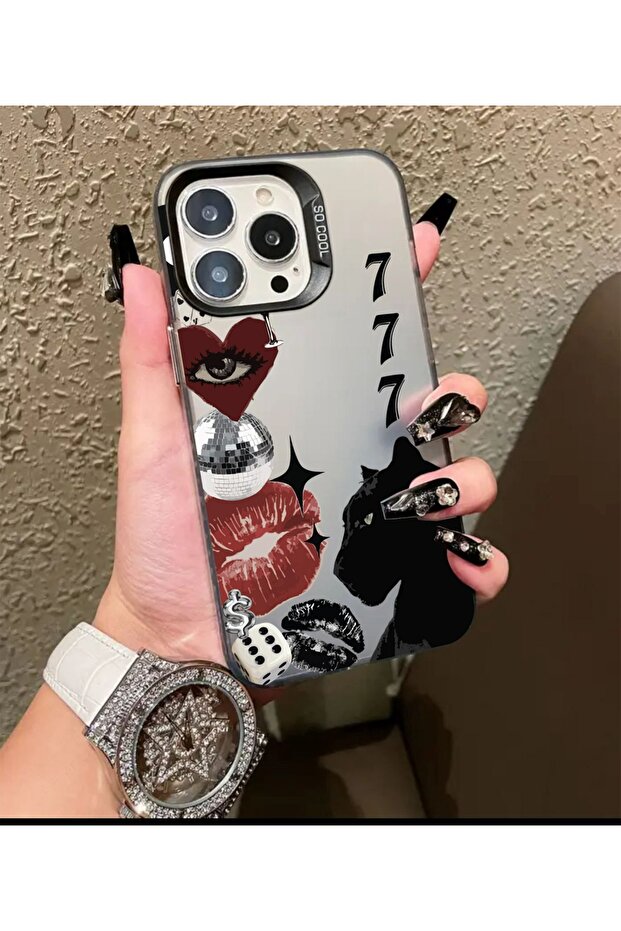 iPhone 15 Pro Max Compatible 777 Patterned Printed Shock Absorbing Phone Case Mk01A