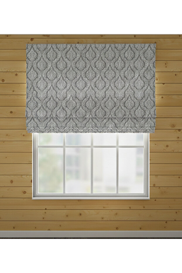 Polycotton Gri Damask Katlamalı Perde - 1