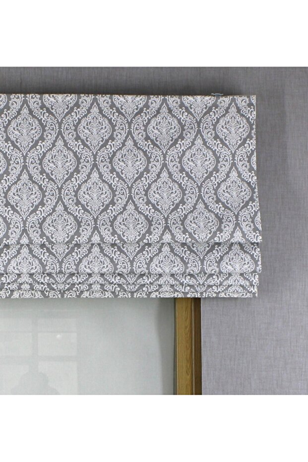 Polycotton Gri Damask Katlamalı Perde - 3