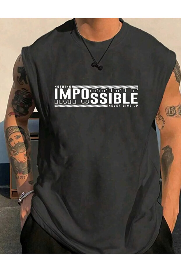 Impossible Printed Basketball Wear Sportswear Zero Sleeve Oversize T-Shirt