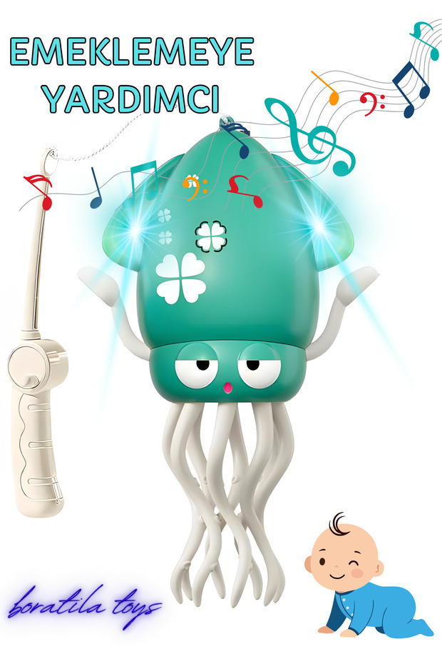 Boratila Toys Emeklemeye Yardımcı Dansçı Işıklı Müzikli Şarjlı Sevimli Ahtapot Oyuncak