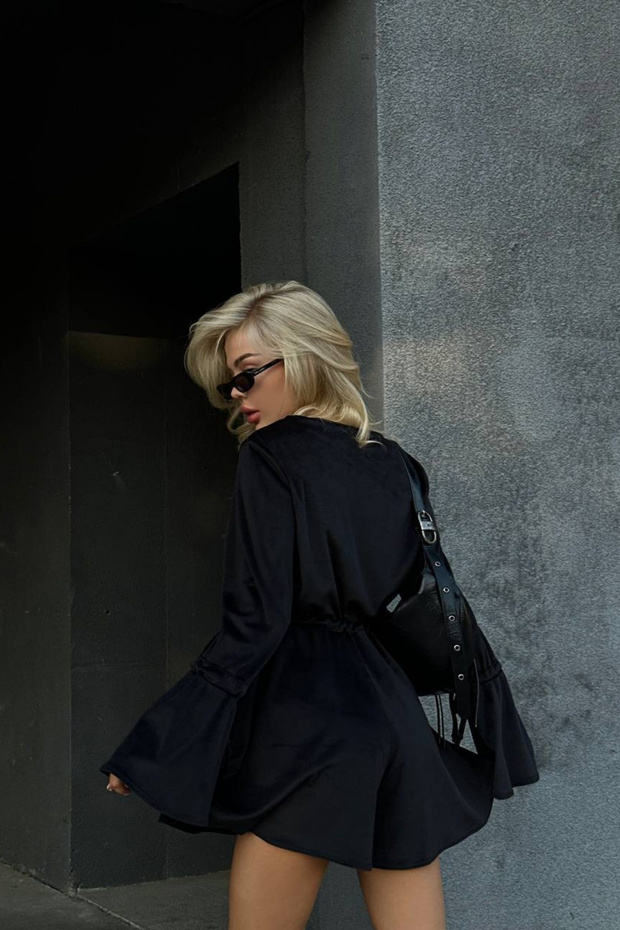 Dügme Detay Bagcıklı Basic Kadife Şort Tulum Elbise - 5