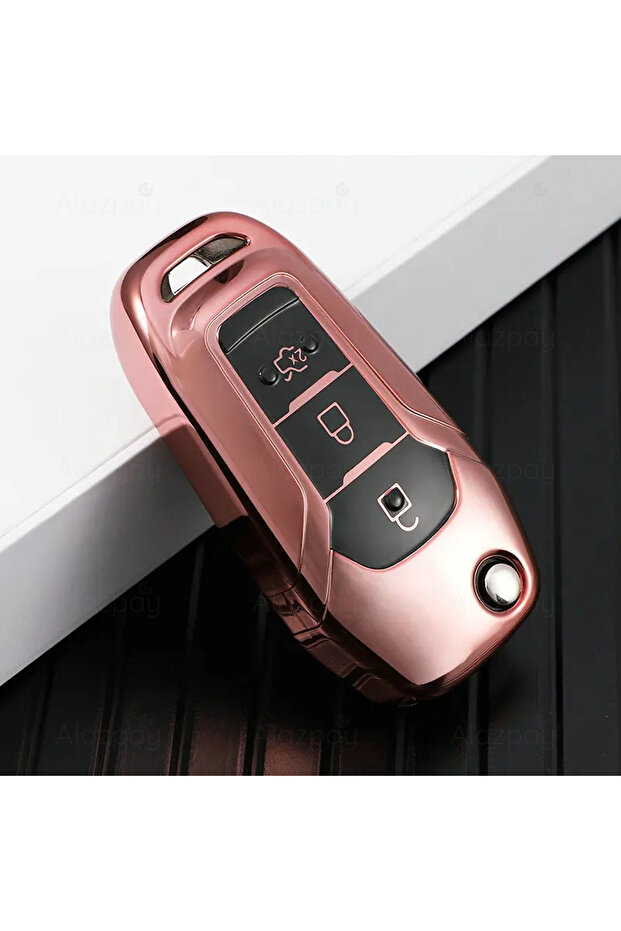 Ford Compatible Mondeo, Kuga, Focus, Fiesta, Puma, Ranger, B Max, C Max, S Max, Glossy Tpu Key Case Cover (Rose)