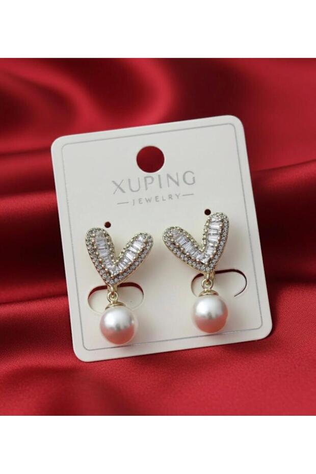 Xuping Vip Earrings-Gift Gold Earrings Baguette Heart Pearl Steel Earrings Tarnish Resistant-2Cm