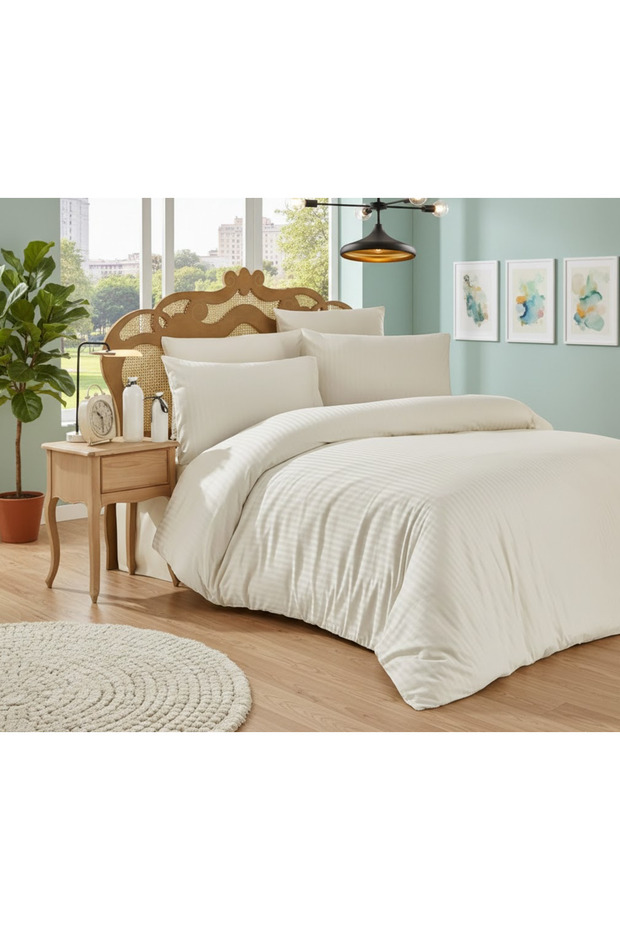 100% Cotton Striped Satin King Size 220X240Cm Duvet Cover Set