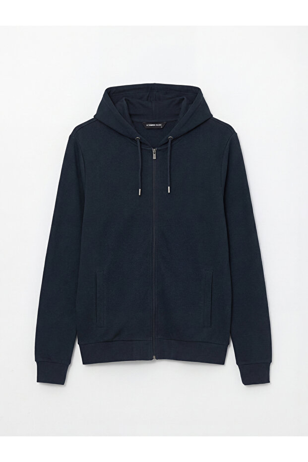 Giyçık Store Den Navy Blue Hooded Men's Zippered Sweatshirt