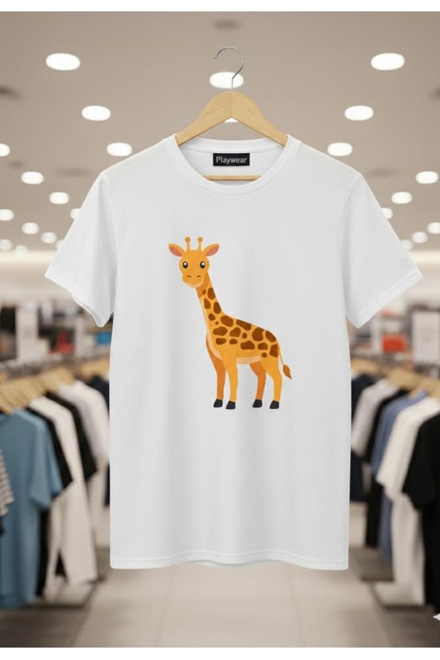 Play Wear Unisex Round Neck Printed T-Shirt with Baby Giraffe Design