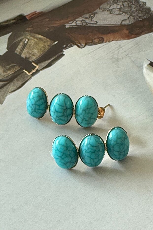 Steel Turquoise Stone Earrings