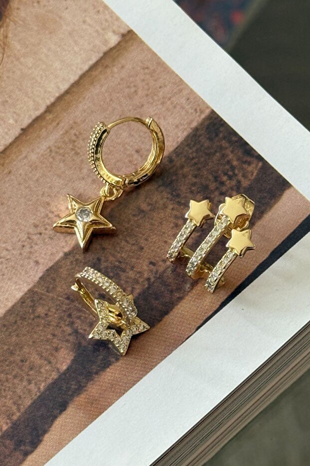 Vip zircon stone star triple set earrings