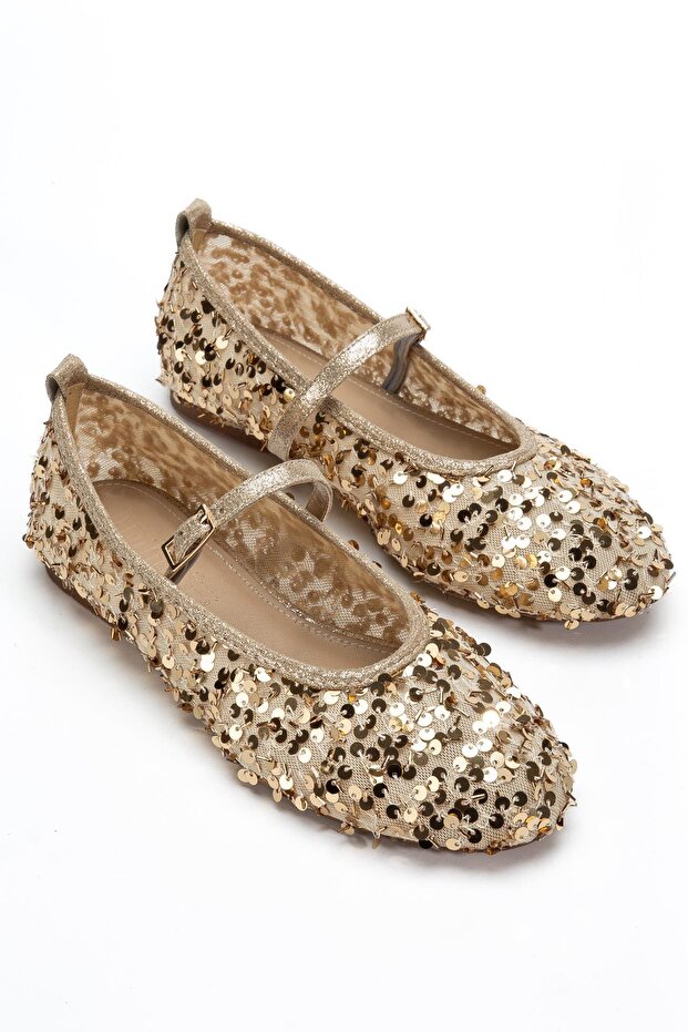 Women's Babet Gold Mesh Sequin Material Baretli