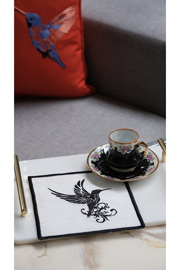 Bee Hummingbird Black Cocktail Coffee Presentation Napkin
