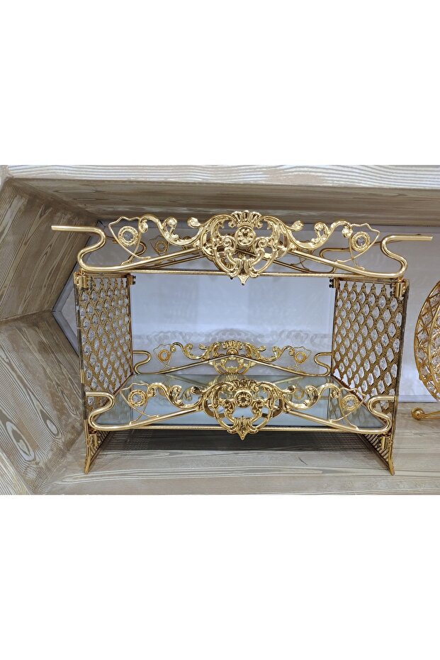 Glass serving table with gilded crystal