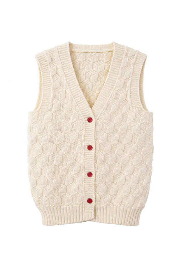 Girl's Knitted Vest with Checkered Pattern