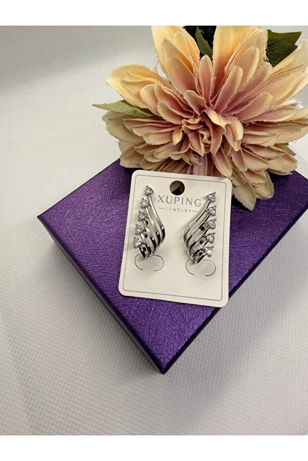 Zircon Stone Multi-Layered Looking Steel Earrings