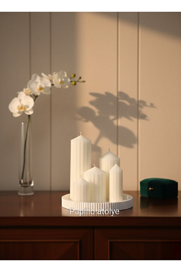 5 parça mum seti (tabak hediyeli)