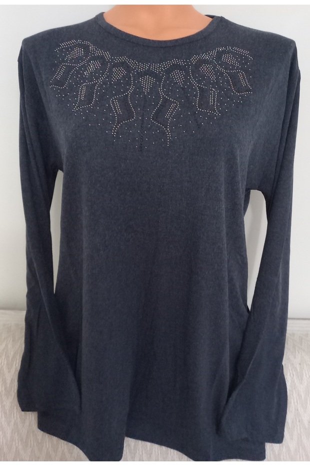 Er Clothing Winter Cotton Combed Cotton Blouse Long Sleeve Crew Neck Stone Navy