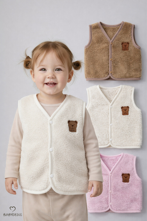 3-Piece Welsoft Vest Set for Baby Girls and Children, Winter Plush Soft Vest, Snap Fasteners, Comfortable, Casual