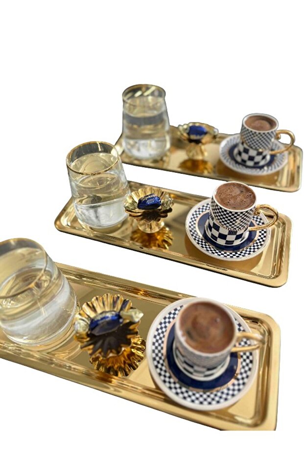 صينية تقديم باستاني 33x18 سم رقم:2 - صينية تقديم مستطيلة من الفولاذ المقاوم للصدأ باللون الفضي 6 قطع
