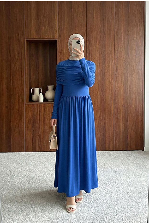 Rochie lungă plisată Sandy - Albastru - 1