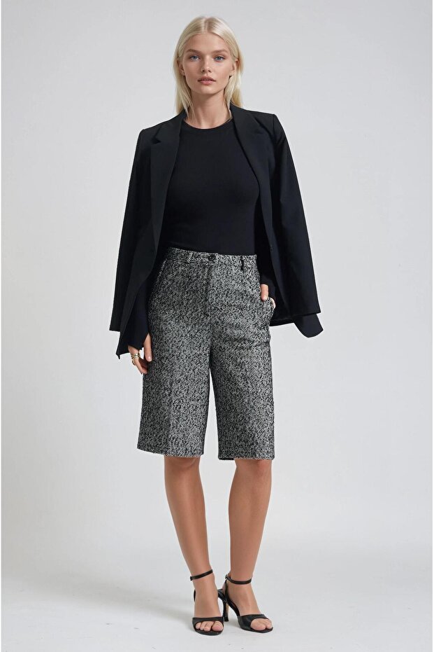 High Waist Tweed Bermuda Shorts 0115