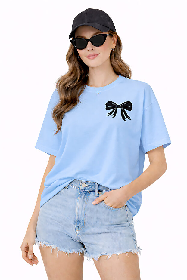 Bowknot Printed Summer Themed Cotton Relaxed Fit Round Neck Unisex T-Shirt
