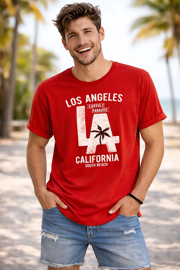 Los Angeles California Printed Summer Themed Cotton Relaxed Fit Round Neck Unisex T-Shirt