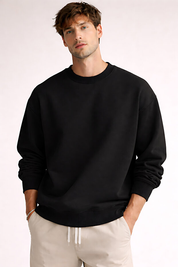 Basic/Unprinted Cotton Relaxed Fit Crew Neck Unisex Sweatshirt