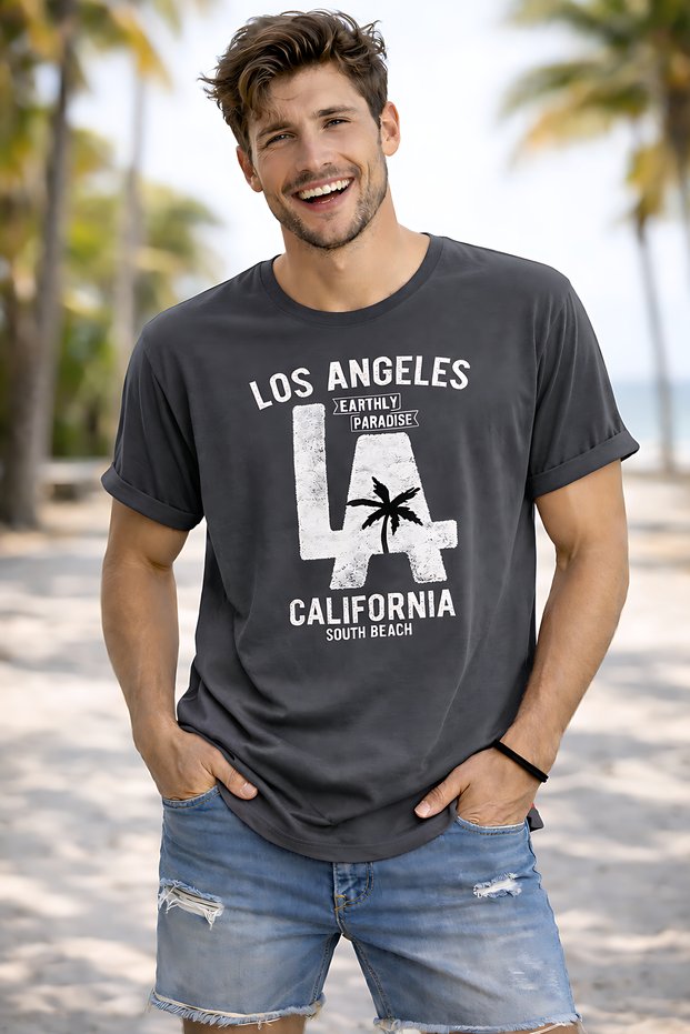 Los Angeles California Printed Summer Themed Cotton Relaxed Fit Round Neck Unisex T-Shirt