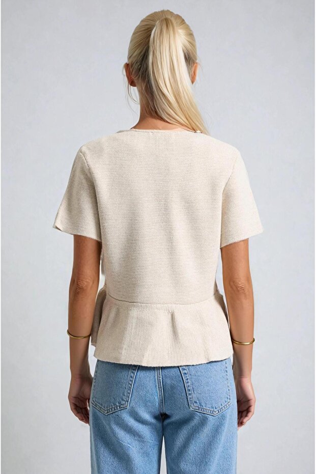 Volanlı Düğmeli Örme Hırka 5206 - 7