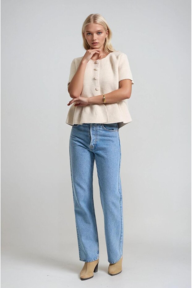 Volanlı Düğmeli Örme Hırka 5206 - 2