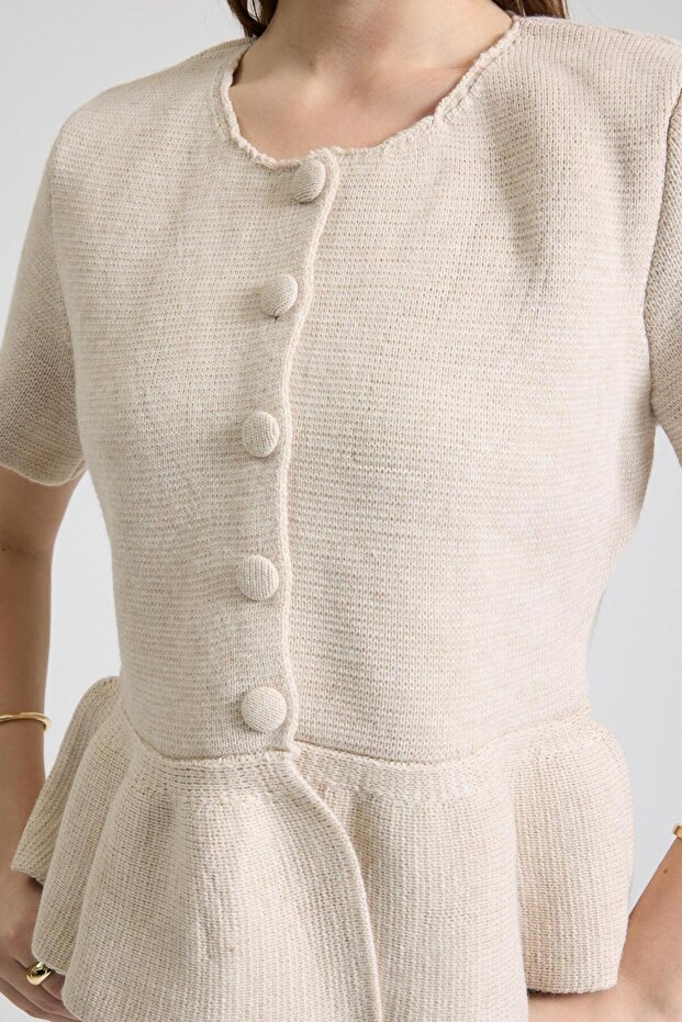 Volanlı Düğmeli Örme Hırka 5206 - 3