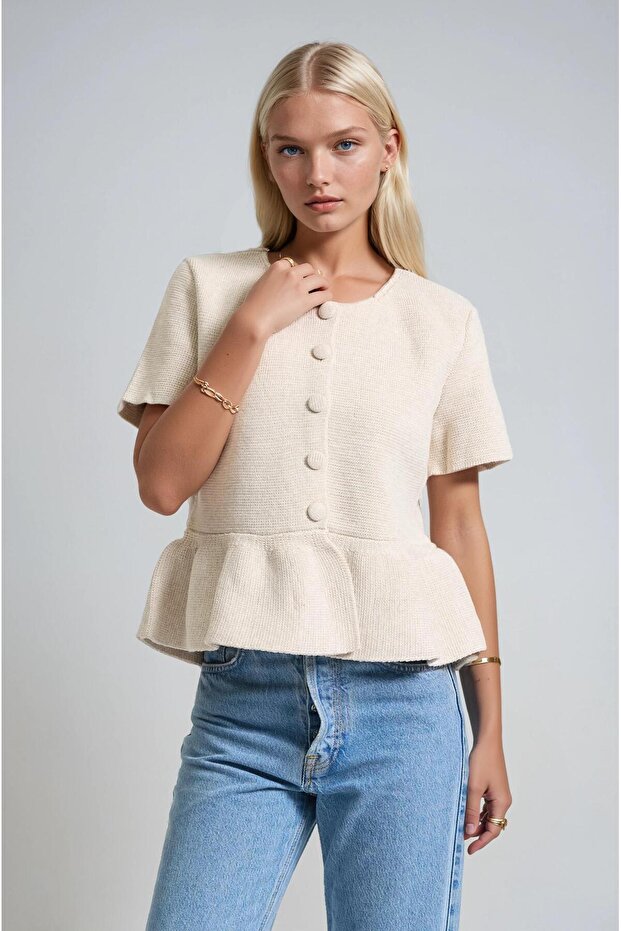 Volanlı Düğmeli Örme Hırka 5206 - 5