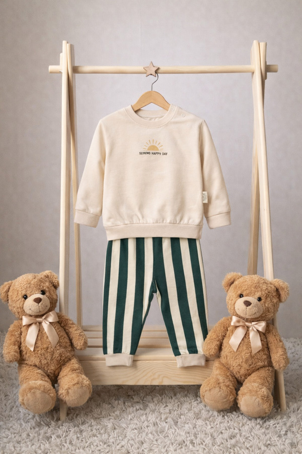 Printed Sweatshirt Striped Pants Baby Boy Set