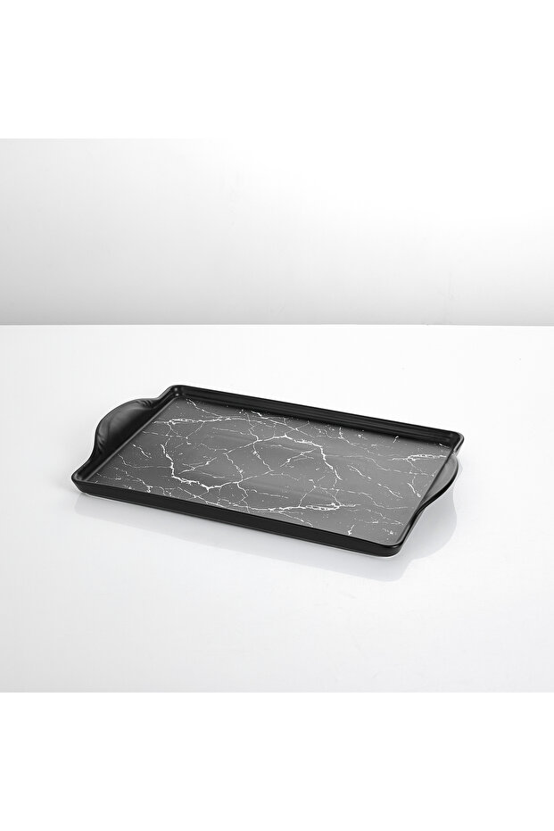 Rectangular Porcelain Serving Tray, 35.5 cm - marbled black - 3