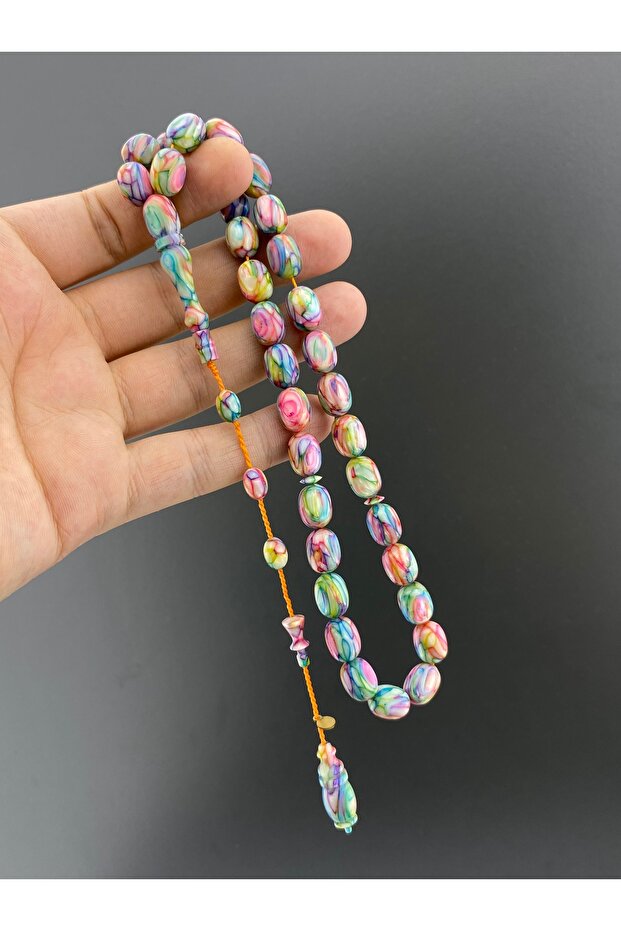 Dalgıç Usta İşçilikli Multıcolour Fransız Galalith Tesbih - 2