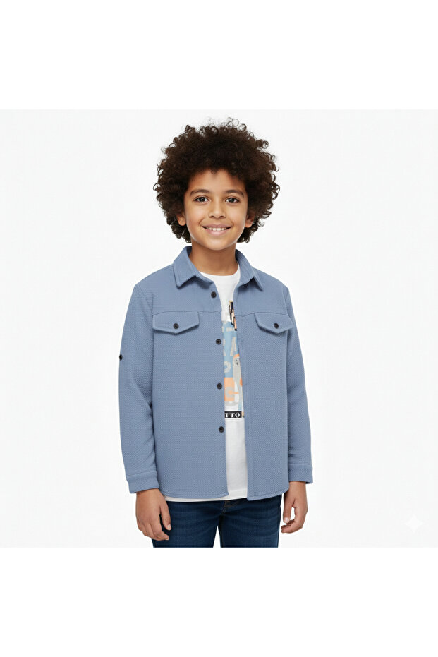 Boys' 2-Piece Set Textured Shirt Jacket and Printed T-Shirt
