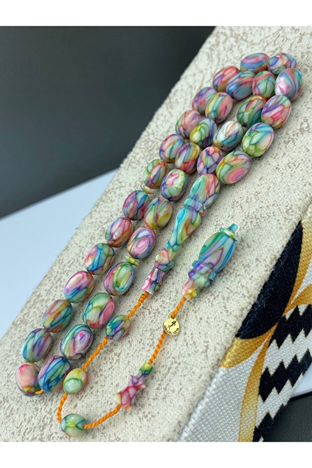 Dalgıç Usta İşçilikli Multıcolour Fransız Galalith Tesbih - 3