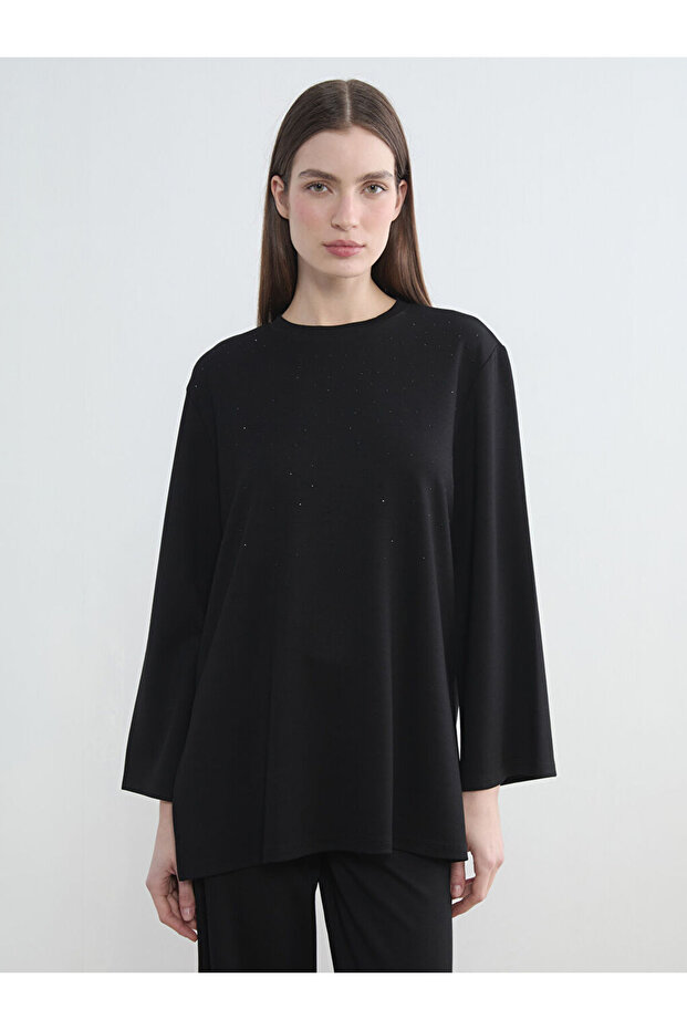 Soft Touch Oversized Tunic Sweatshirt with Rhinestones
