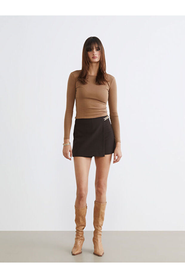 Zippered Chain Detailed Shorts Skirt