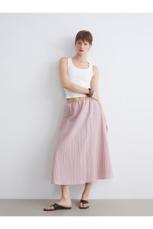 Textured A-Line Skirt with Elastic Waist