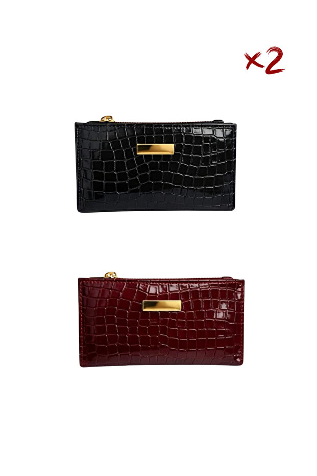 2-Piece Women's Crocodile Patterned Wallet | Zippered Stylish Card Holder & Hand Wallet