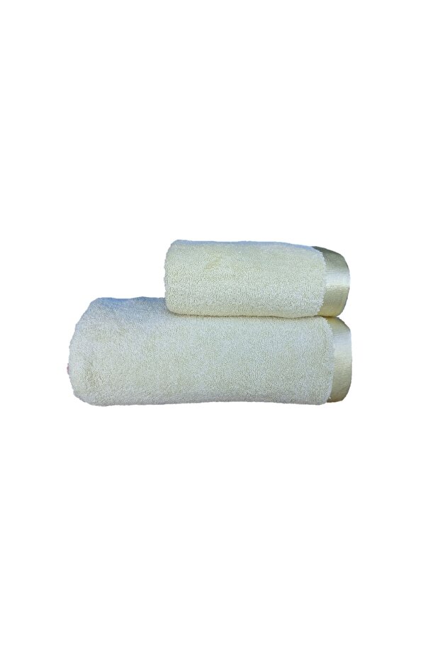 Towel Set 1 Piece 70 X 140 Bathroom 1 Piece 50 X 100 Hand Towel with Bright Edges Light Green Color