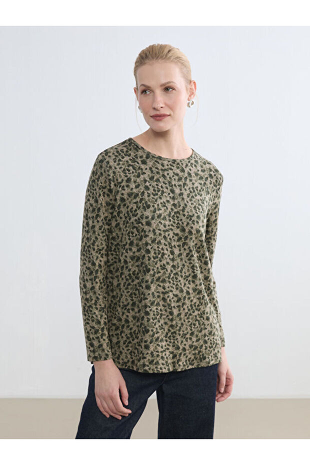 Crew Neck Patterned Blouse