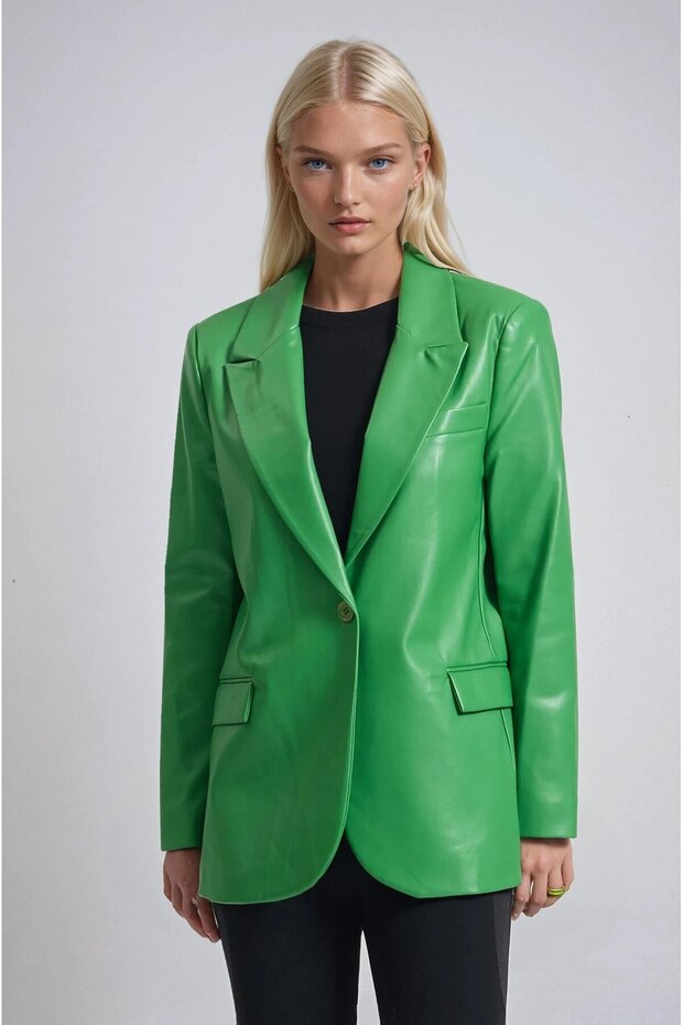 سترة جلدية بزر واحد 6189 - 1