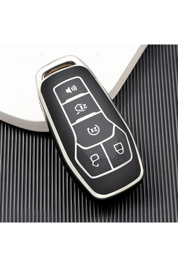 Ford Compatible Fusion, Mondeo, Explorer, Mustang, F150 Silver Edge Tpu Key Case Cover (Black)
