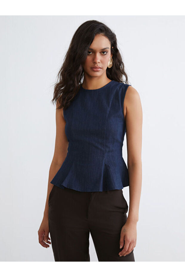 Crew Neck Peplum Jean Blouse