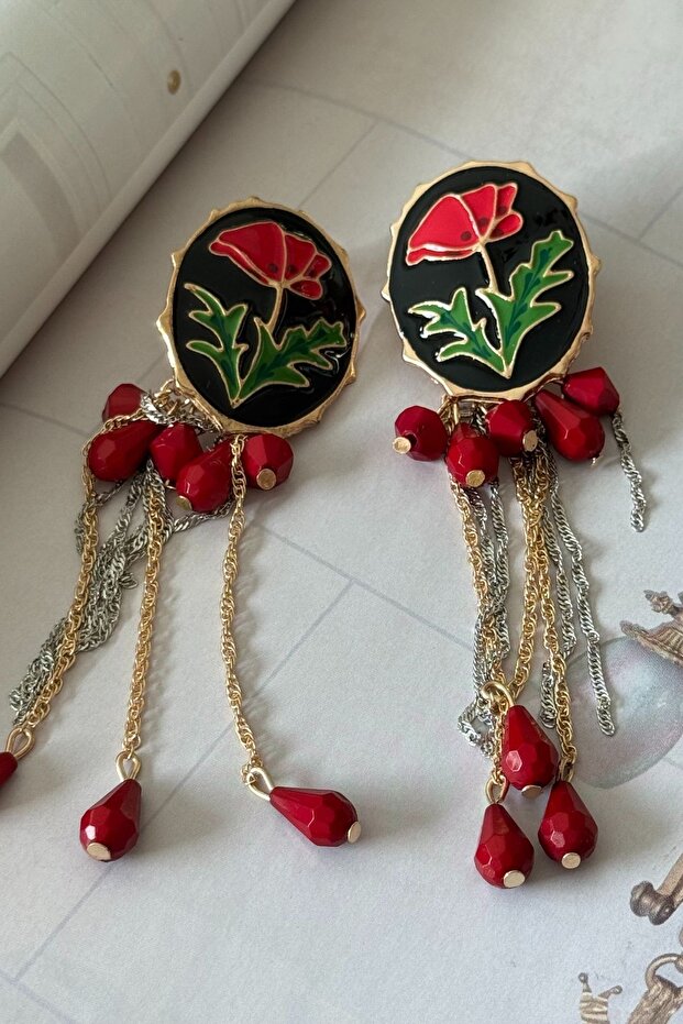 Vip rose patterned chain dangle brand earrings