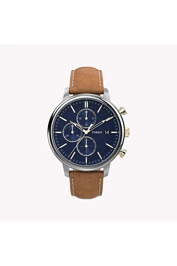 Men's Brass Watch, Blue Dial & Tan Leather | Tw2u39000