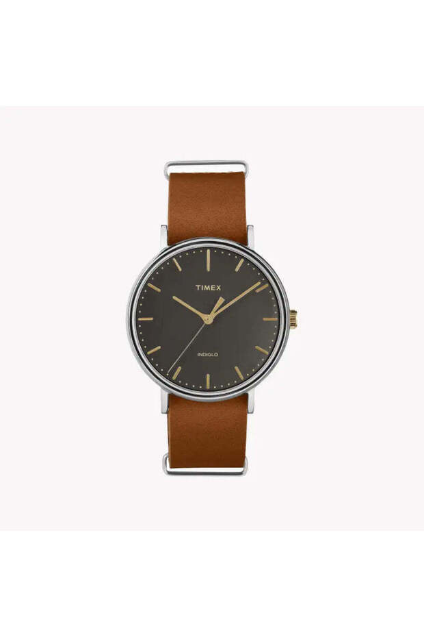 Men's Brass Watch, Black Dial, Brown Leather Strap | Tw2p97900