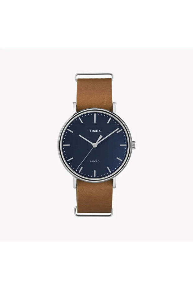 Men's Brass Watch, Blue Dial, Tan Leather | Tw2p97800